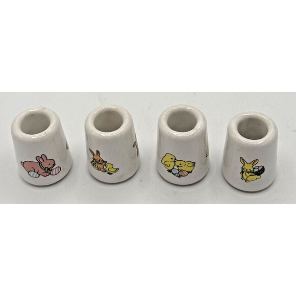 Vintage Lefton Easter Bunny & Chicks Thimble Style Candle Holders Set of 4 - Picture 3 of 16